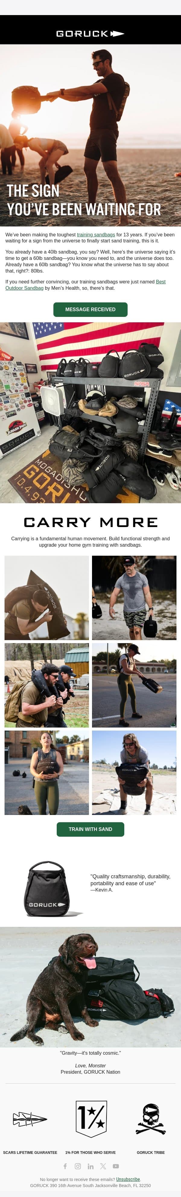 The sign you’ve been waiting for. email from GoRuck screenshot