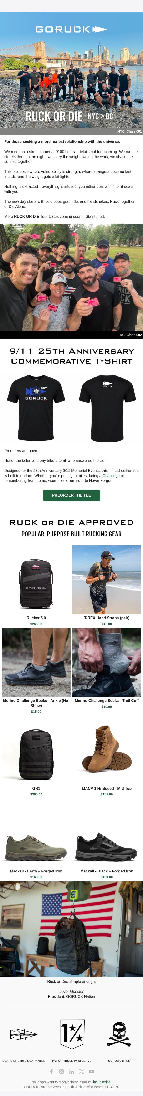 ROUND-UP: NYC to DC email from GoRuck screenshot