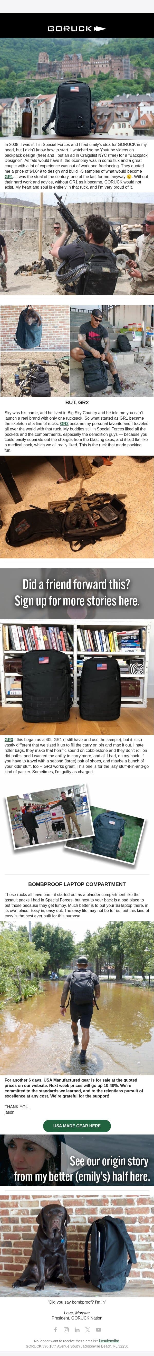 The $4,049 "steal" that started it all email from GoRuck screenshot