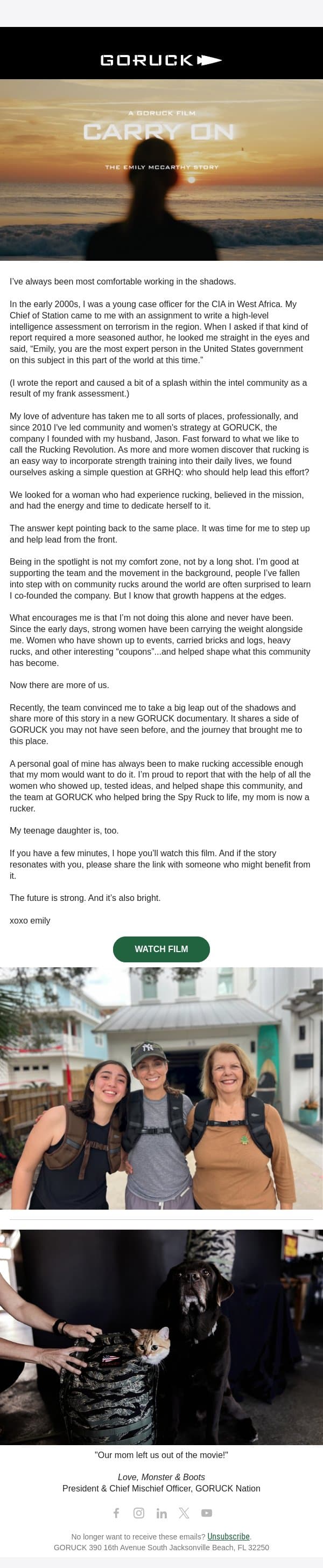 Carry On Released - The Emily McCarthy Story email from GoRuck screenshot