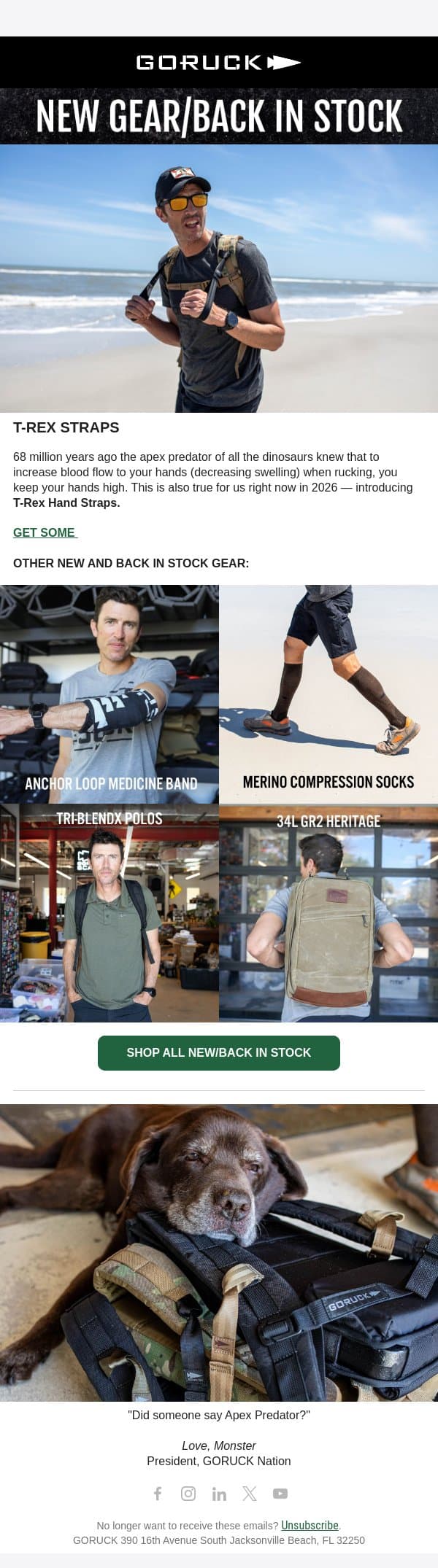 NEW GEAR/BACK IN STOCK email from GoRuck screenshot