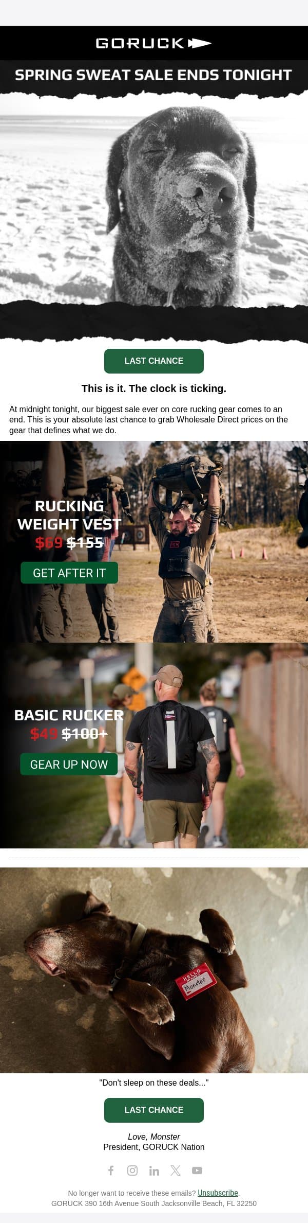 ENDS TONIGHT: Our Biggest Sale Ever email from GoRuck screenshot