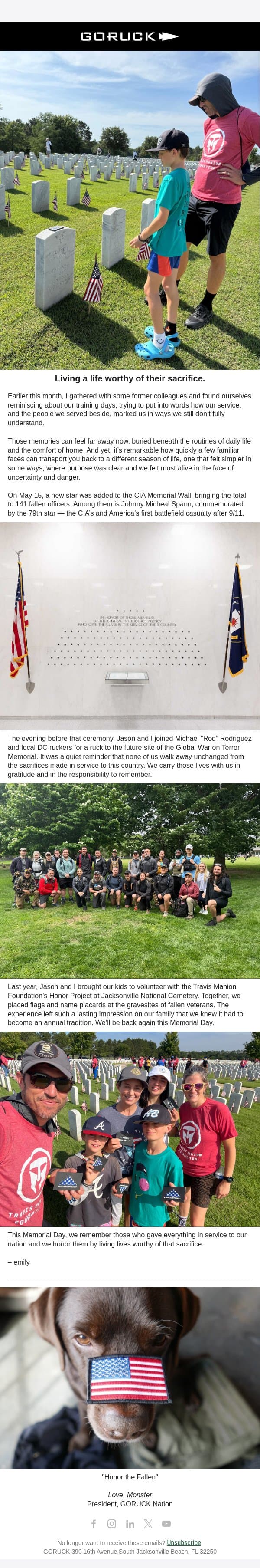 Living a life worthy of their sacrifice. email from GoRuck screenshot