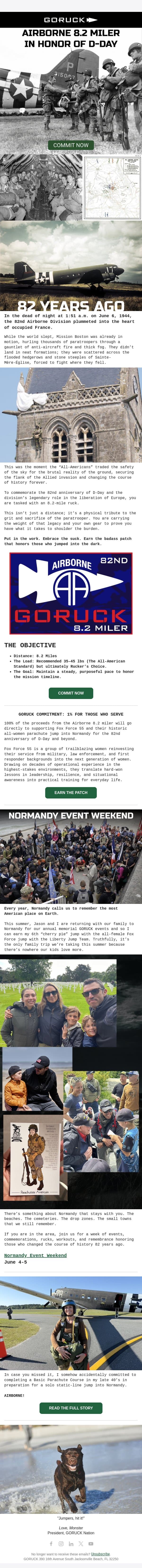 8.2 Miles. 82 Years. A Lifetime of Freedom. email from GoRuck screenshot