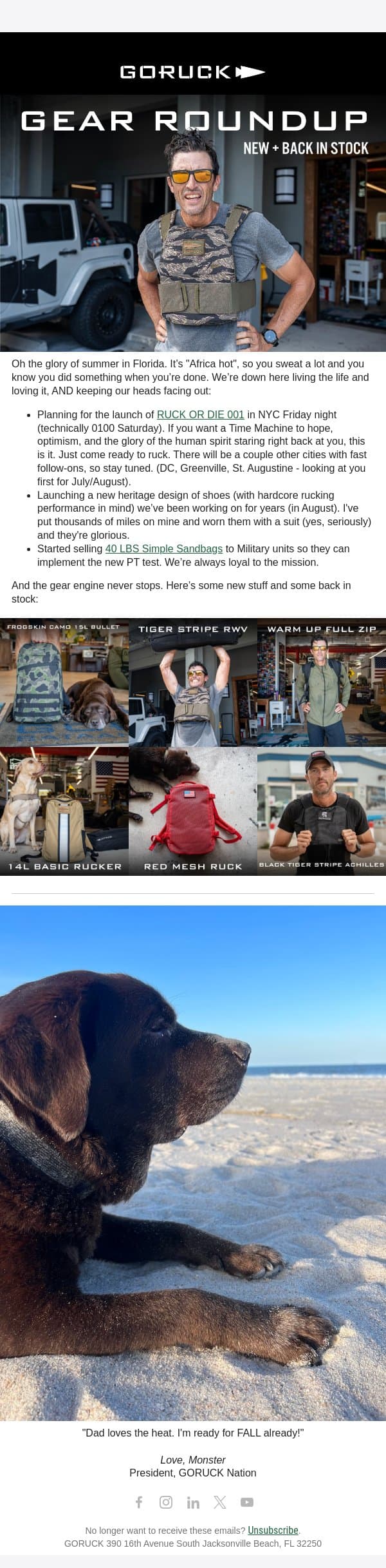 GEAR ROUND-UP: NEW & BACK IN STOCK email from GoRuck screenshot