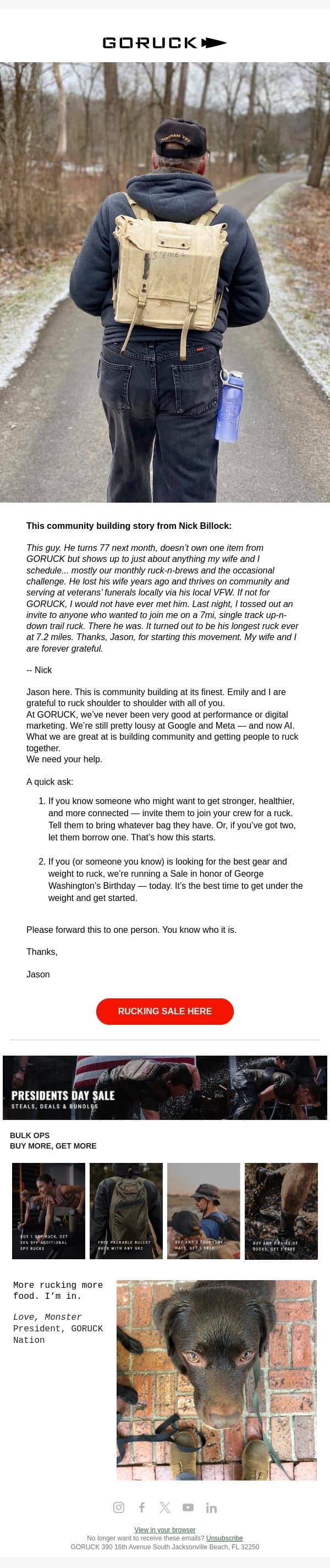 A Story & A Presidential Sale email from GoRuck screenshot