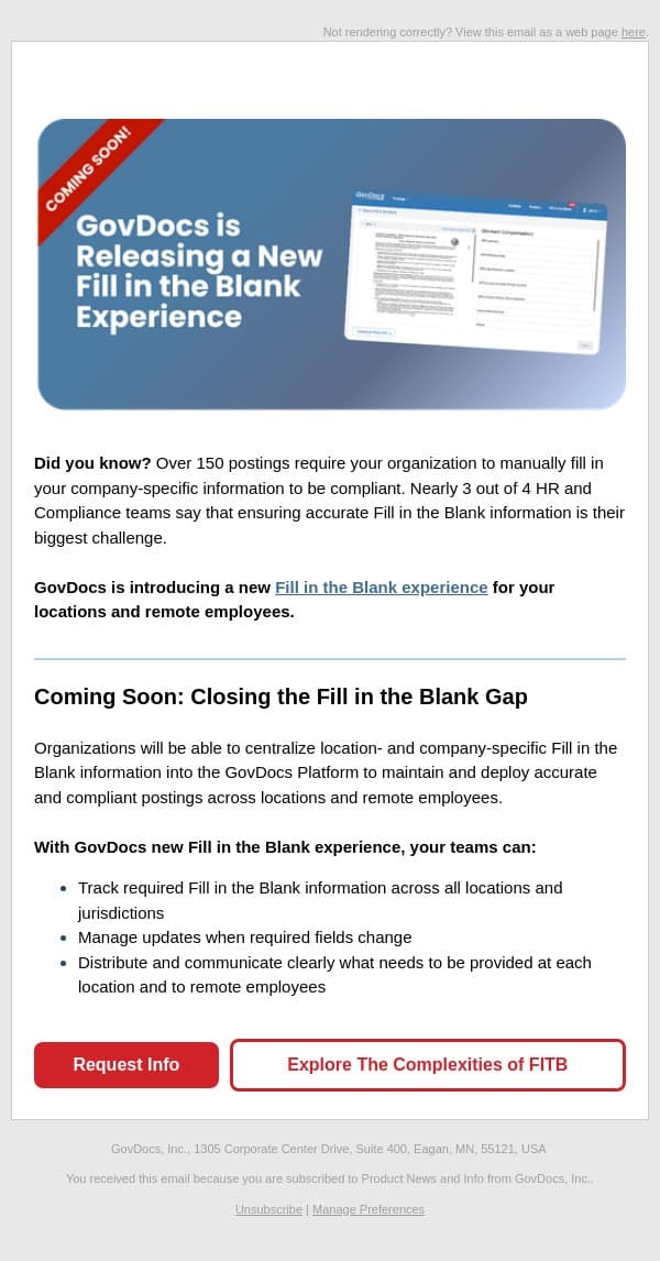 Coming Soon: New Fill in the Blank Experience! email from GovDocs screenshot