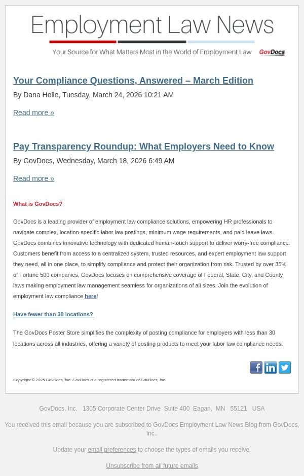 Your Compliance Questions, Answered – March Edition email from GovDocs screenshot