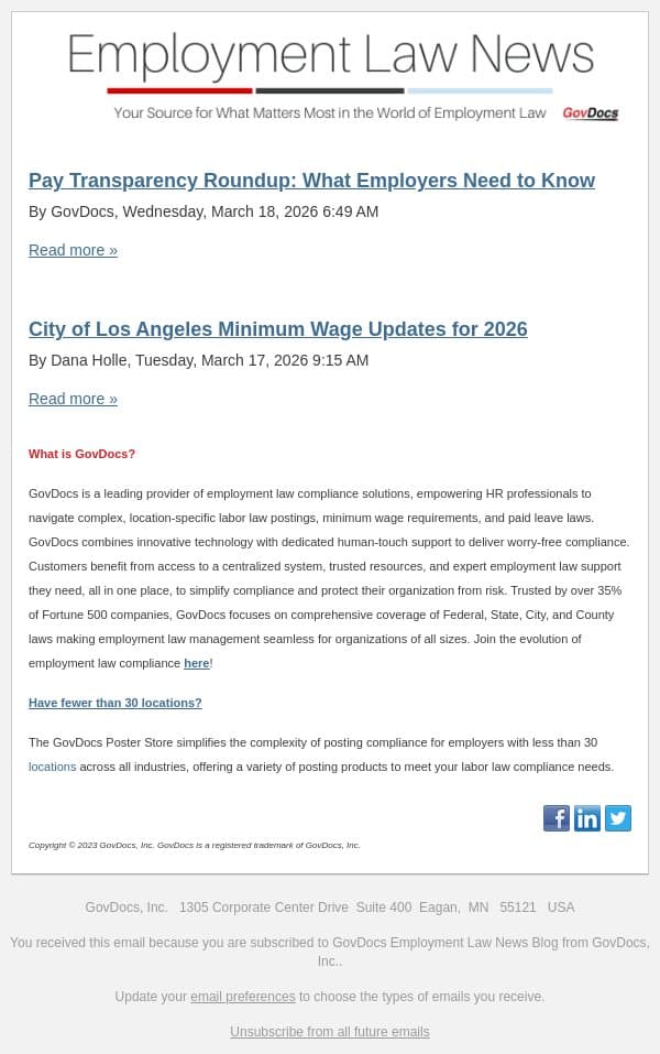 Pay Transparency Roundup: What Employers Need to Know email from GovDocs screenshot
