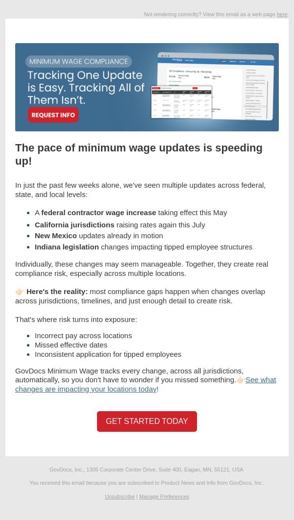 Minimum Wage Updates Should be Easy to Track email from GovDocs screenshot