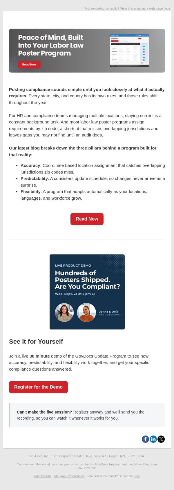 Labor law posters and the zip code problem email from GovDocs screenshot