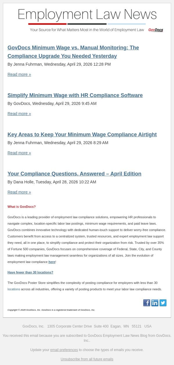 GovDocs Minimum Wage vs. Manual Monitoring: The Compliance Upgrade You Needed Yesterday email from GovDocs screenshot