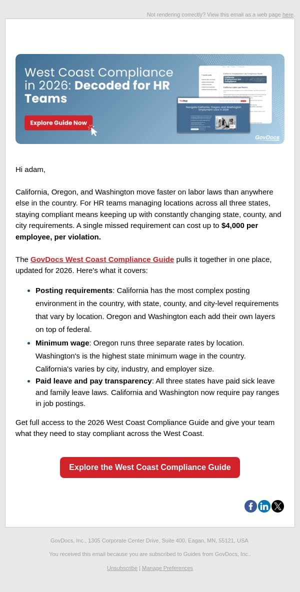 West Coast compliance is complex. Here's what to know. email from GovDocs screenshot