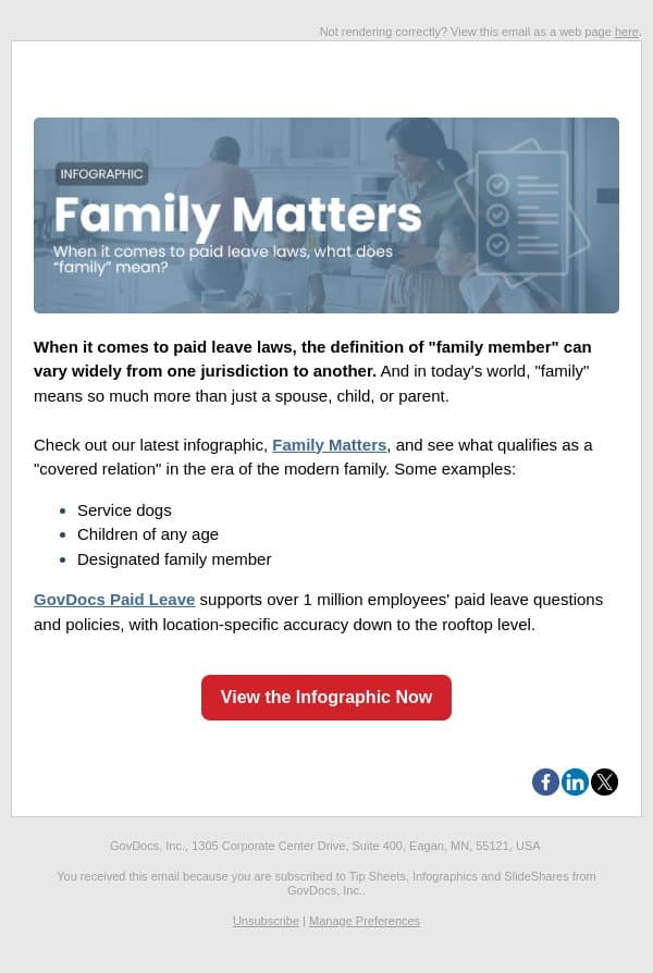What counts as "family" under paid leave law? email from GovDocs screenshot