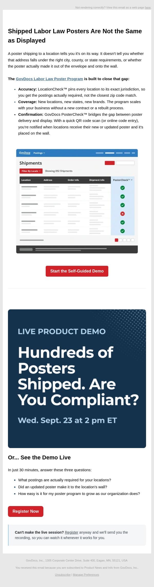 A shipped poster doesn't mean you're compliant email from GovDocs screenshot