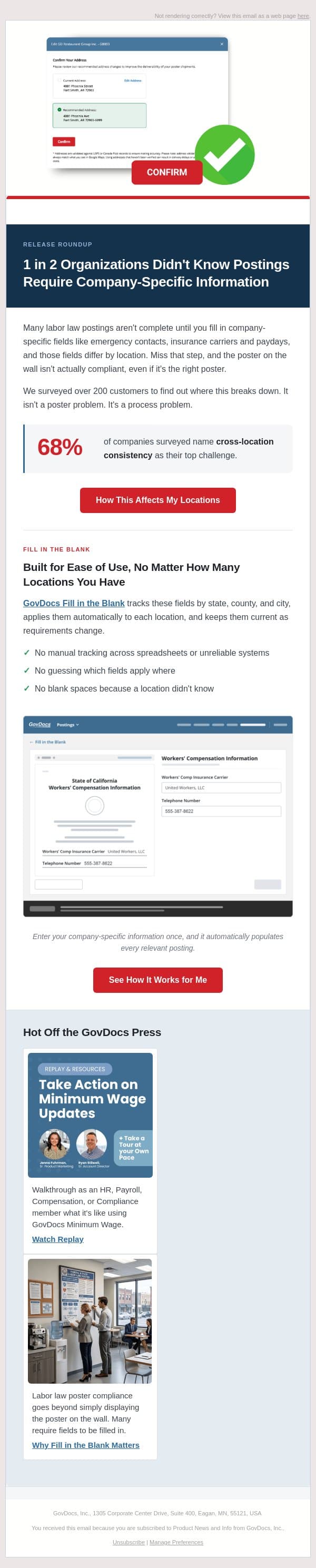 Are all your labor law posting fields filled in? email from GovDocs screenshot