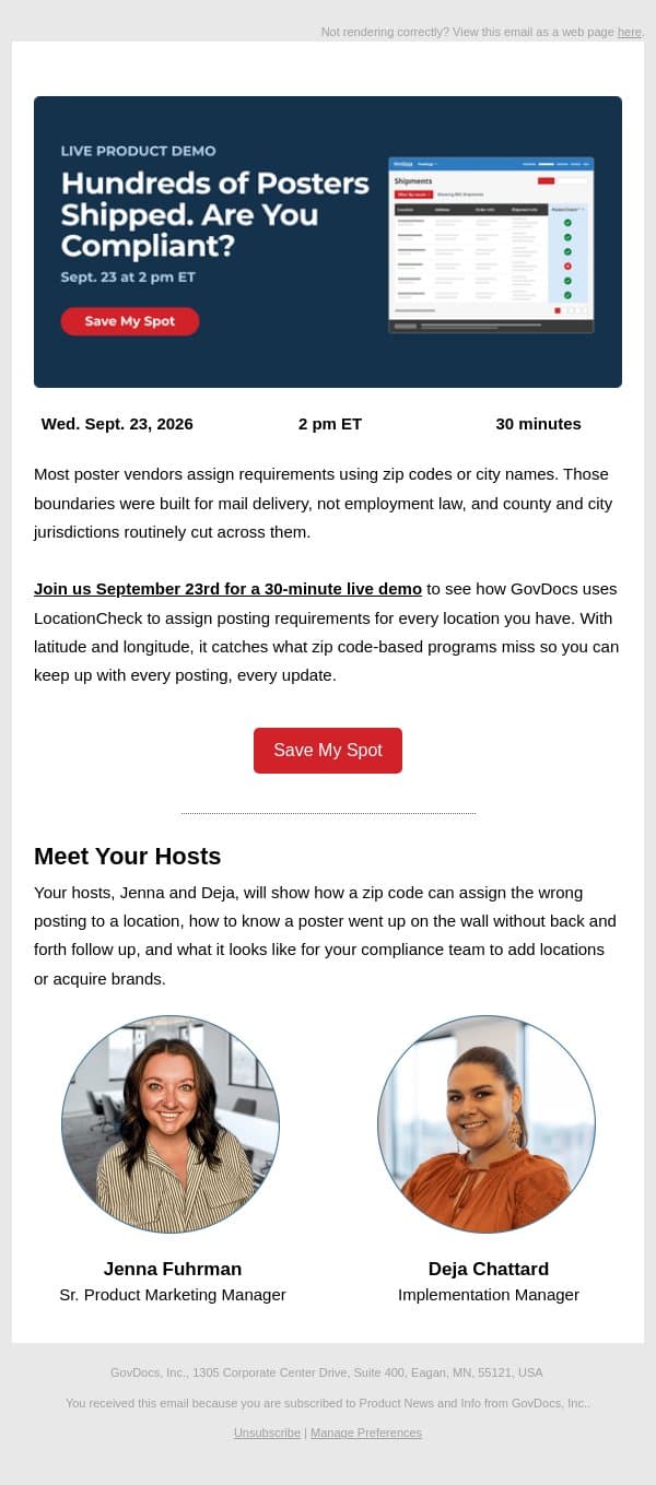Labor law posters are updated constantly, across hundreds of your locations. email from GovDocs screenshot