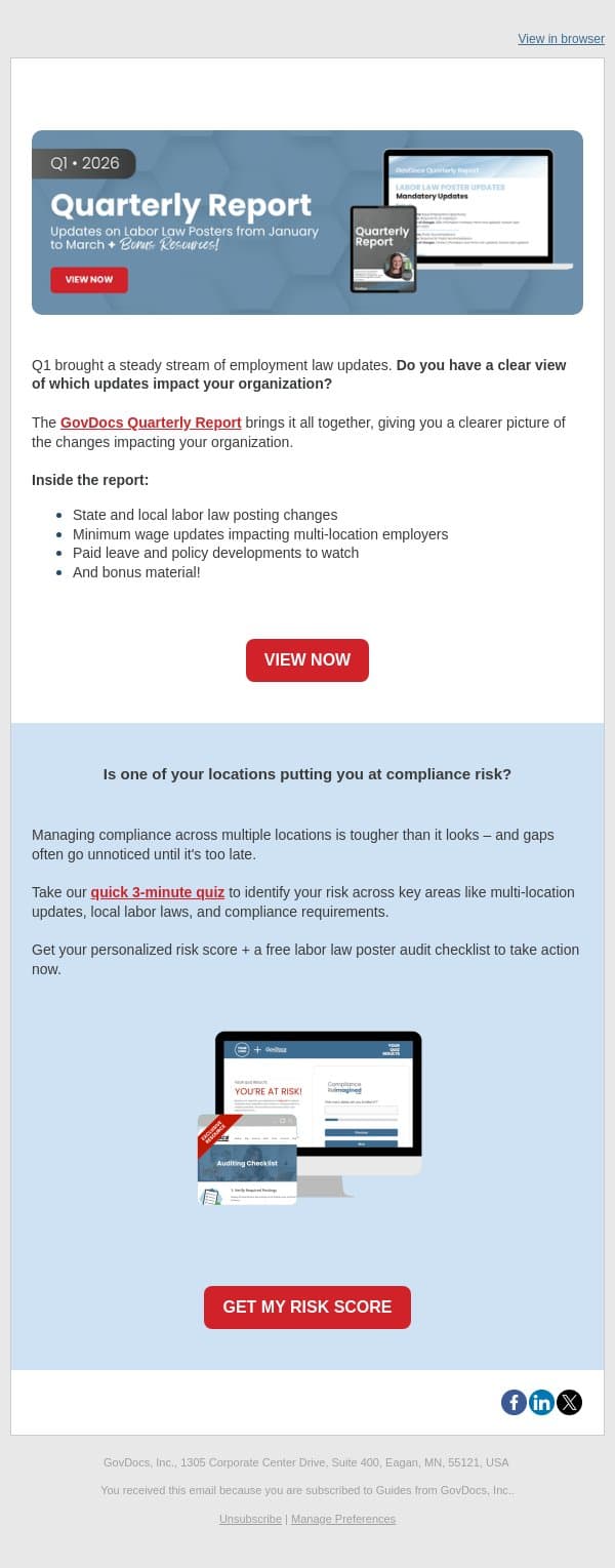 Q1 Labor Law Poster Updates Are Here - Are You Covered? email from GovDocs screenshot