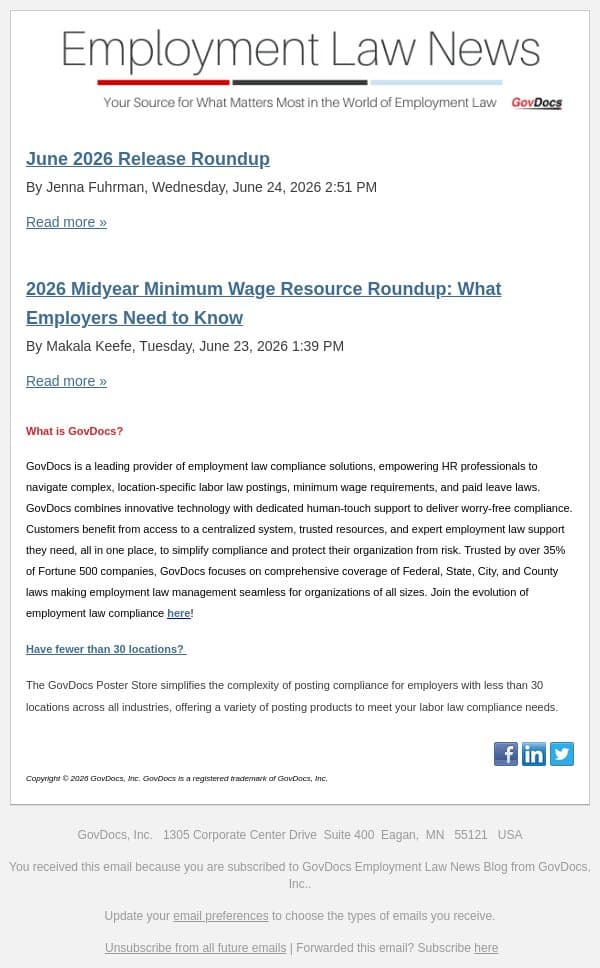 June 2026 Release Roundup email from GovDocs screenshot