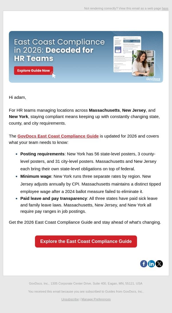 East Coast compliance is complex. Here's what to know. email from GovDocs screenshot