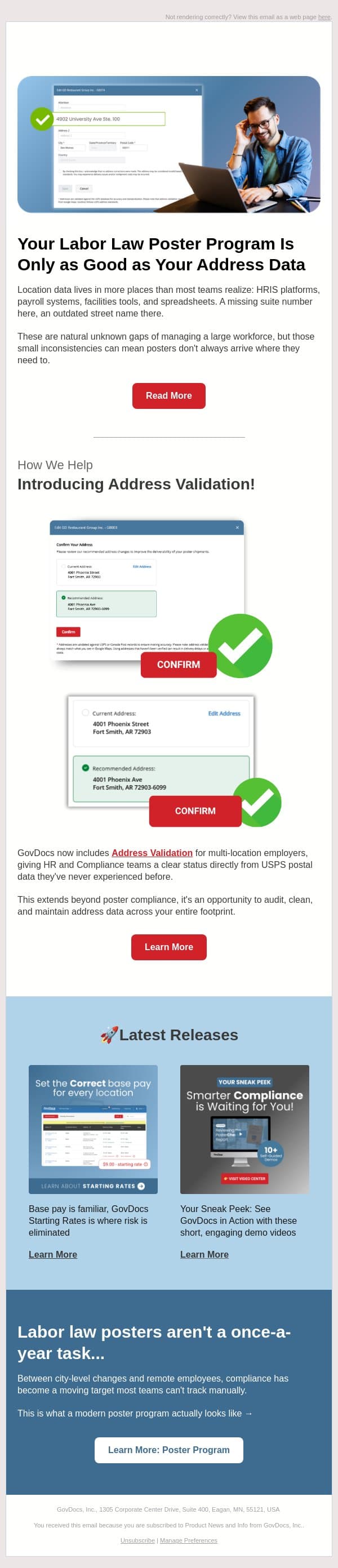 Address Validation is Here: Cleaner Data, Fewer Delivery Surprises email from GovDocs screenshot