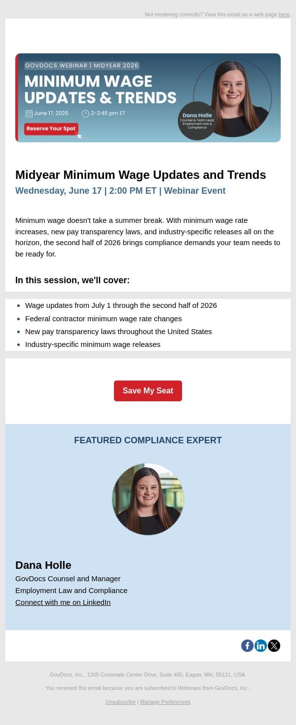 [Reserve Your Spot] Minimum Wage Updates & Trends Webinar email from GovDocs screenshot