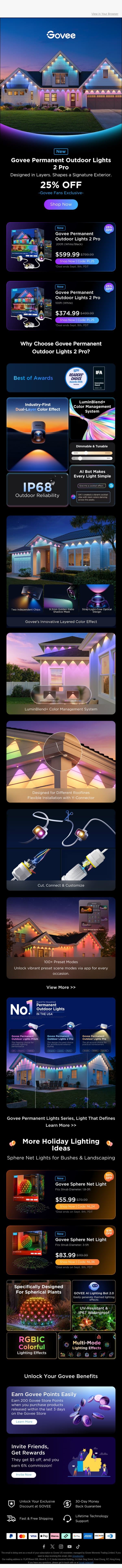 🌟 Discover Our Industry-First Dual-Layer Color Effect Permanent Outdoor Lights 2 Pro. email from Govee screenshot