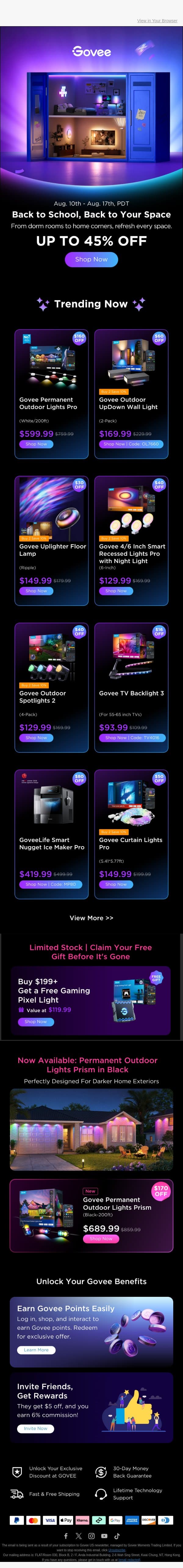 ✨ Up to 45% OFF - Back to School, Back to Your Space email from Govee screenshot