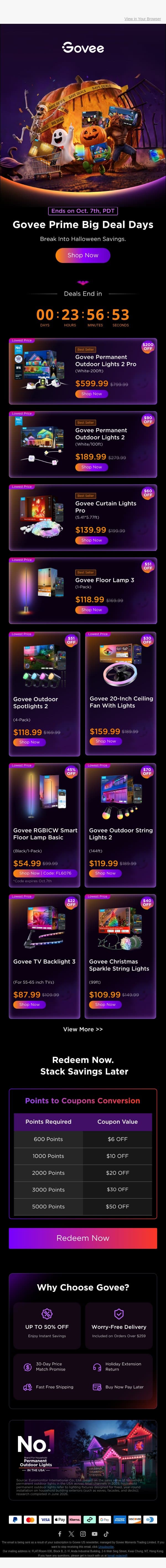 Last Chance: Up to 50% OFF Ends Tonight 🎃 email from Govee screenshot