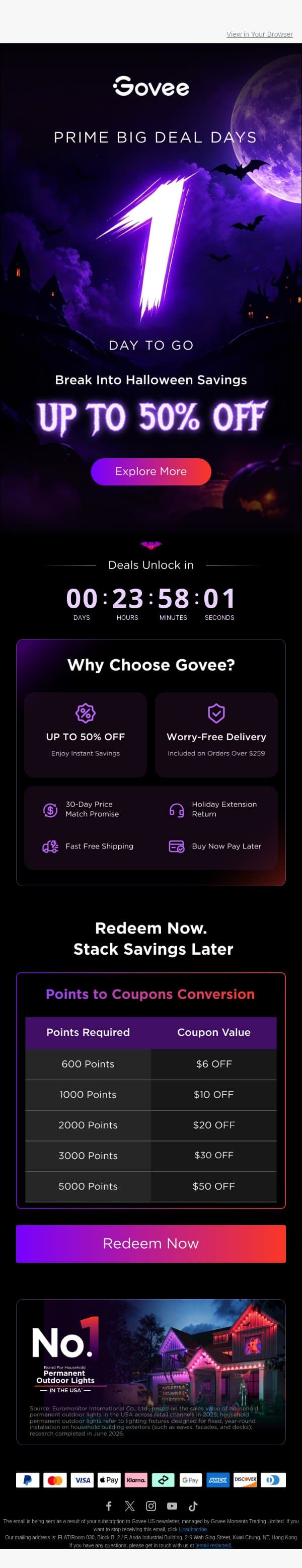 The Spookiest Deals Drop Tomorrow — Up to 50% OFF email from Govee screenshot