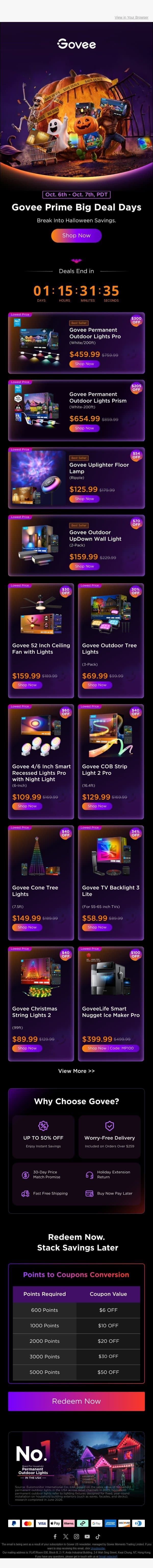 Prime Big Deal Days Are LIVE 🎃 Up to 50% OFF email from Govee screenshot