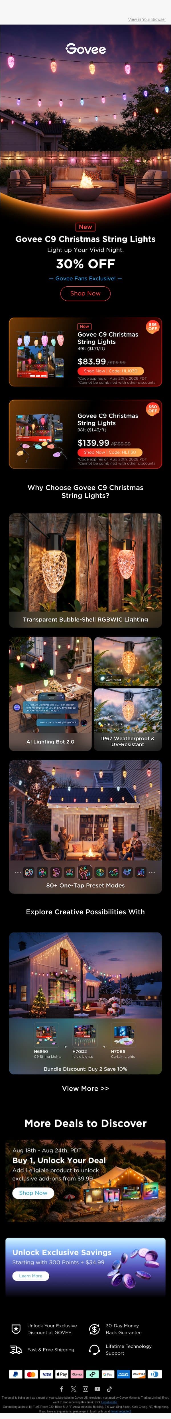 🆕Make Your Holidays Shine: Meet Our New C9 Christmas String Lights email from Govee screenshot