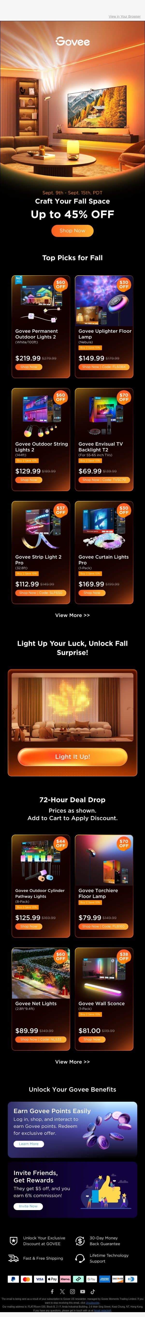 🍁 Up to 45% OFF: Craft Your Cozy Fall Space! email from Govee screenshot