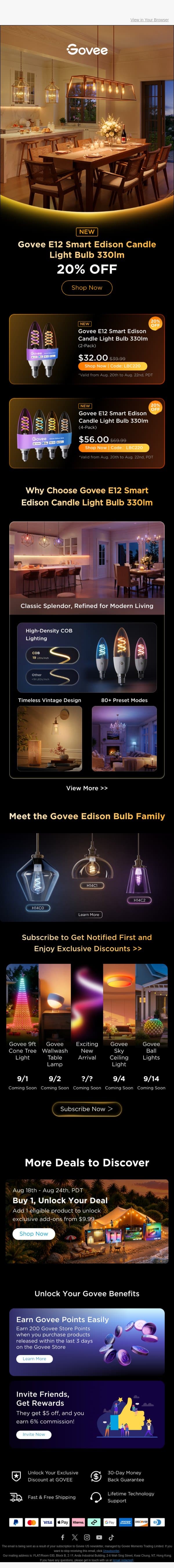 Meet the All-New Govee Smart Edison Candle Bulb ✨ Save 20% email from Govee screenshot