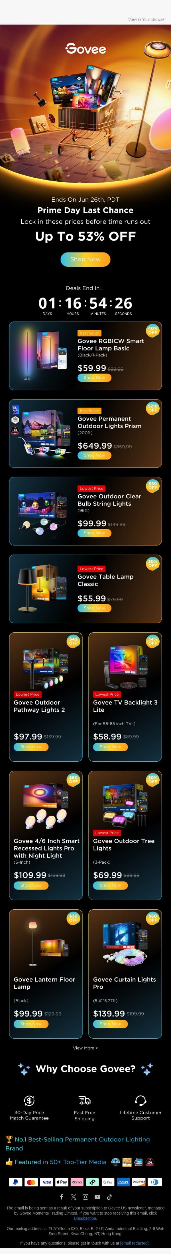 Time is Running Out on Up to 53% Off Prime Day Savings ⏳ email from Govee screenshot