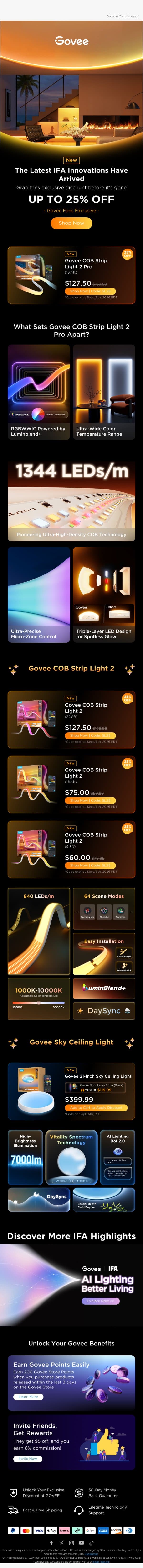 Next-Gen Govee Strip & Ceiling Light Innovations Unveiled email from Govee screenshot