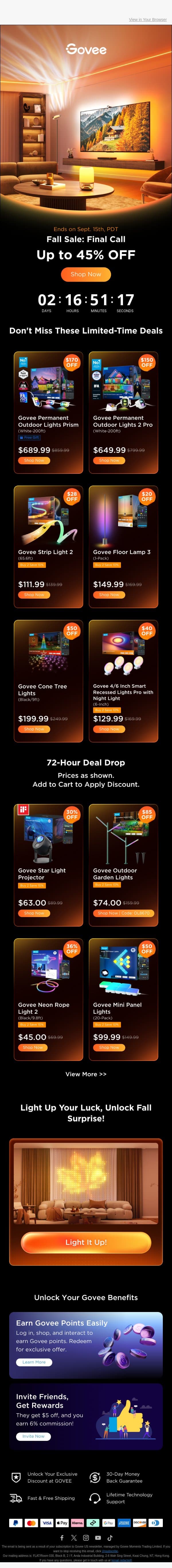 ⌛Last Chance: Up to 45% OFF Your Fall Space email from Govee screenshot
