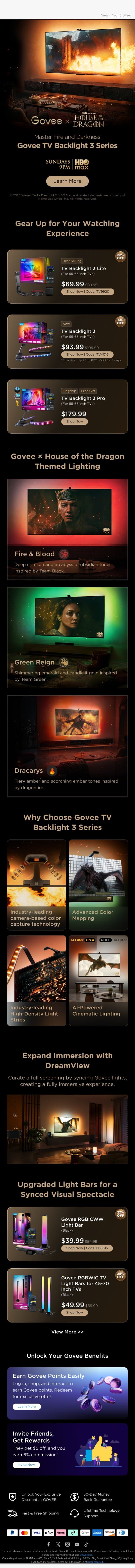 Govee x House of the Dragon: Official TV Backlights Are Here email from Govee screenshot