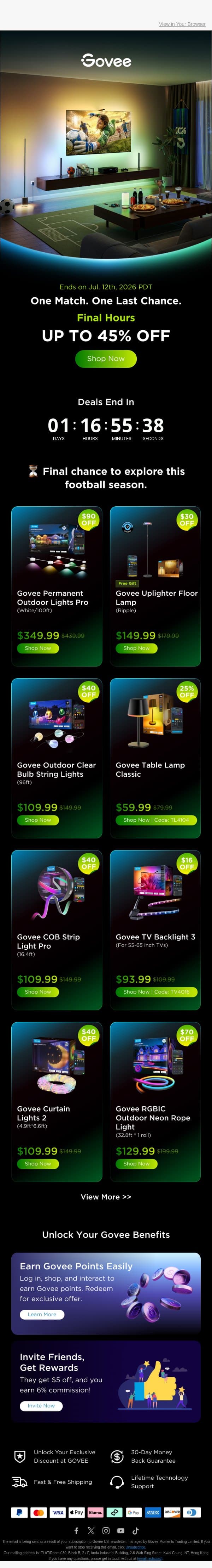⏰ One Last Goal: Up to 45% OFF email from Govee screenshot