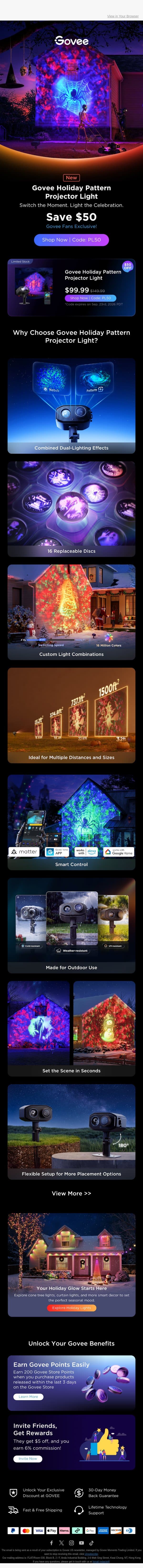 🆕Light Up Your Holidays: New Govee Holiday Pattern Projector is Here email from Govee screenshot