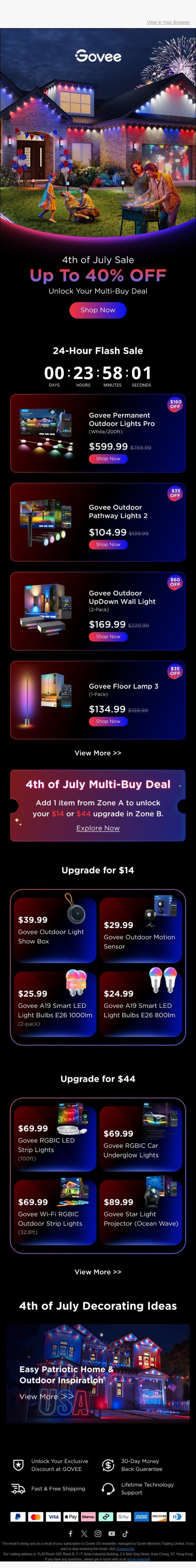 🎇 4th of July Flash Sale: Today Only—Save Up to 40% OFF email from Govee screenshot