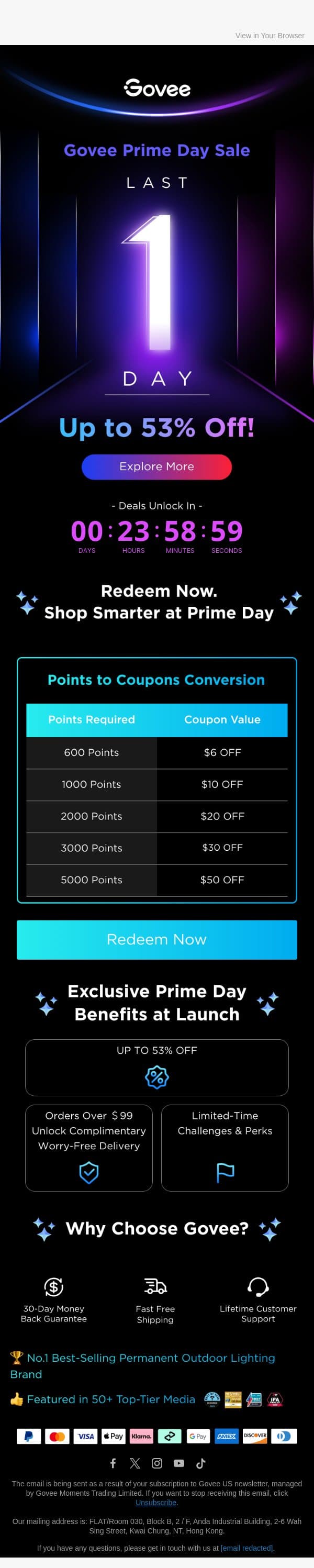 Only 24 Hours Remain Until Big Prime Day Savings Begin.⌛ email from Govee screenshot
