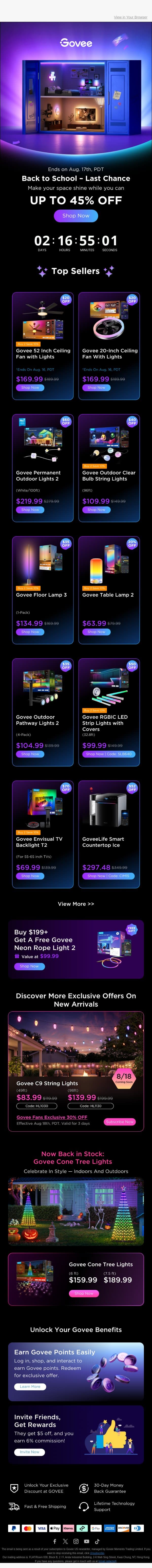 Last Chance ⏰ Up to 45% OFF | Get Your Space Ready for Back to School email from Govee screenshot