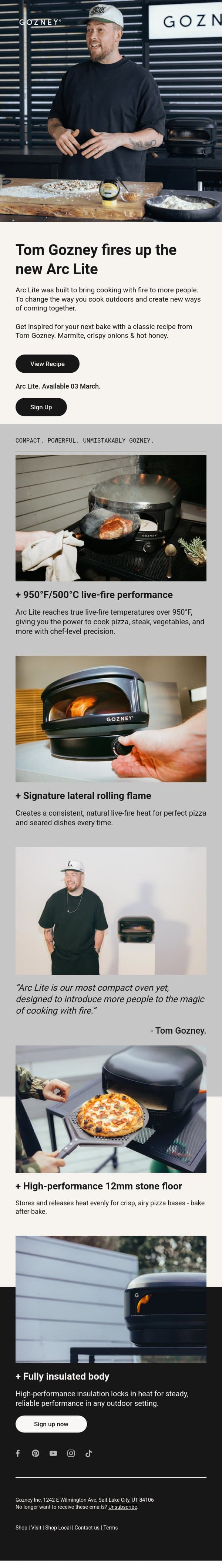 Tom Gozney fires up the new Arc Lite email from Gozney screenshot