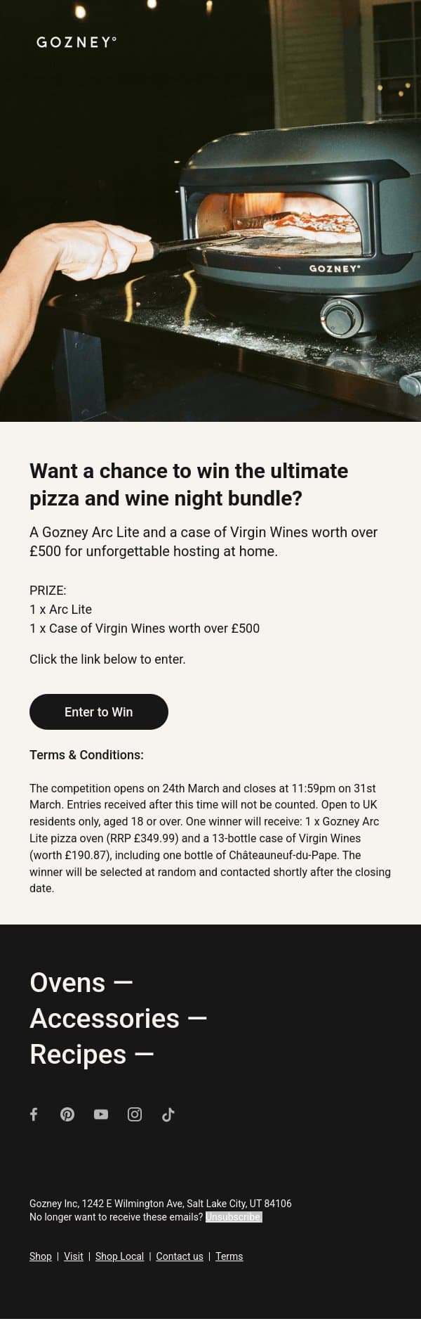 Virgin Wines x Gozney Giveaway. Enter to win... email from Gozney screenshot