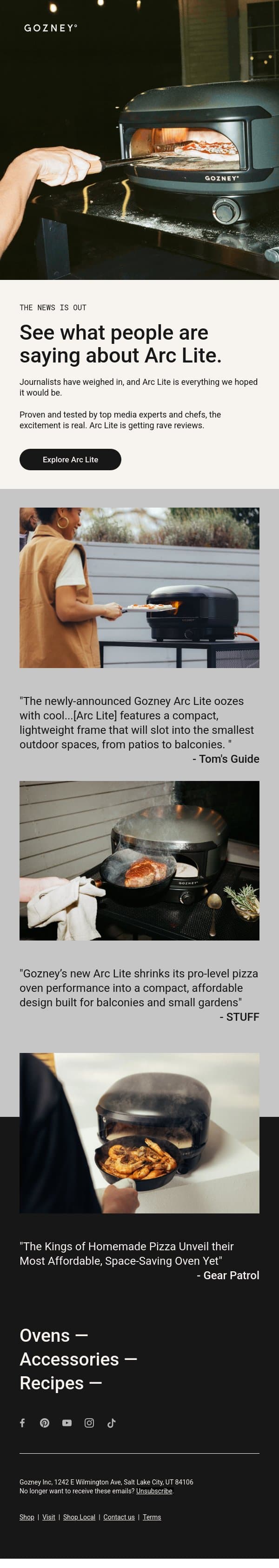 Tested & loved by top media experts and chefs. email from Gozney screenshot