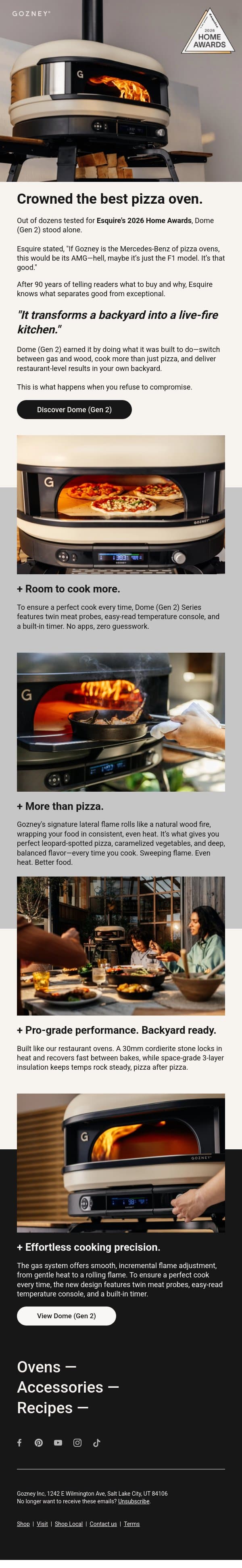 Esquire called it the best pizza oven they've tested. email from Gozney screenshot