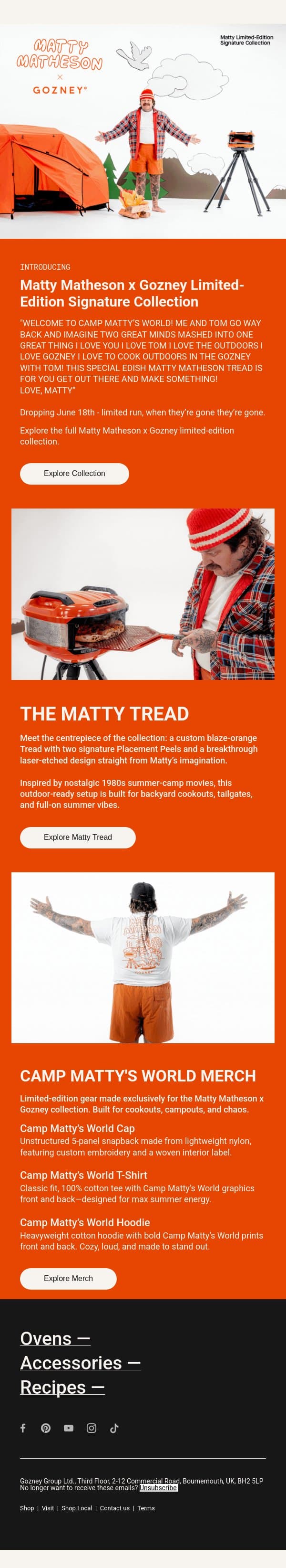 Discover the new Matty Matheson x Gozney Collection. email from Gozney screenshot