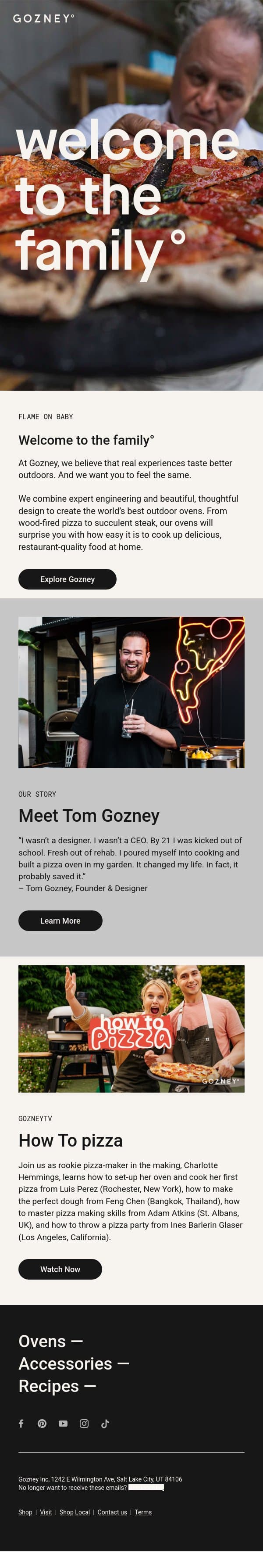 Welcome to the family° email from Gozney screenshot
