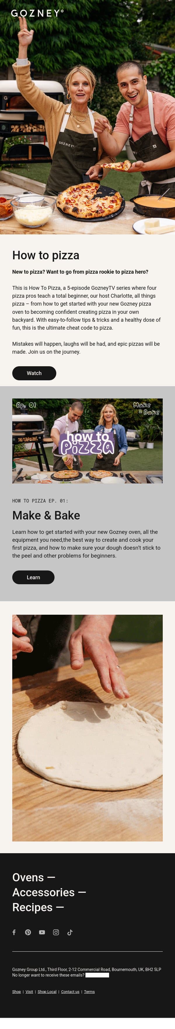 Go from pizza rookie to pizza hero. email from Gozney screenshot